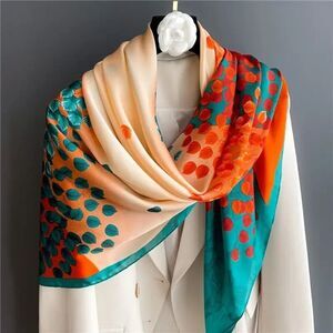 Boho Chic Retro Leaf Print Square Scarf - Durable Polyester, Versatile.